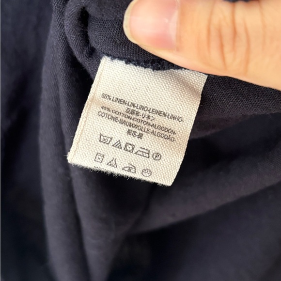 Free People Navy Blue linen Cotton Shirt  oversized size S “ready or not” top - Picture 6 of 7